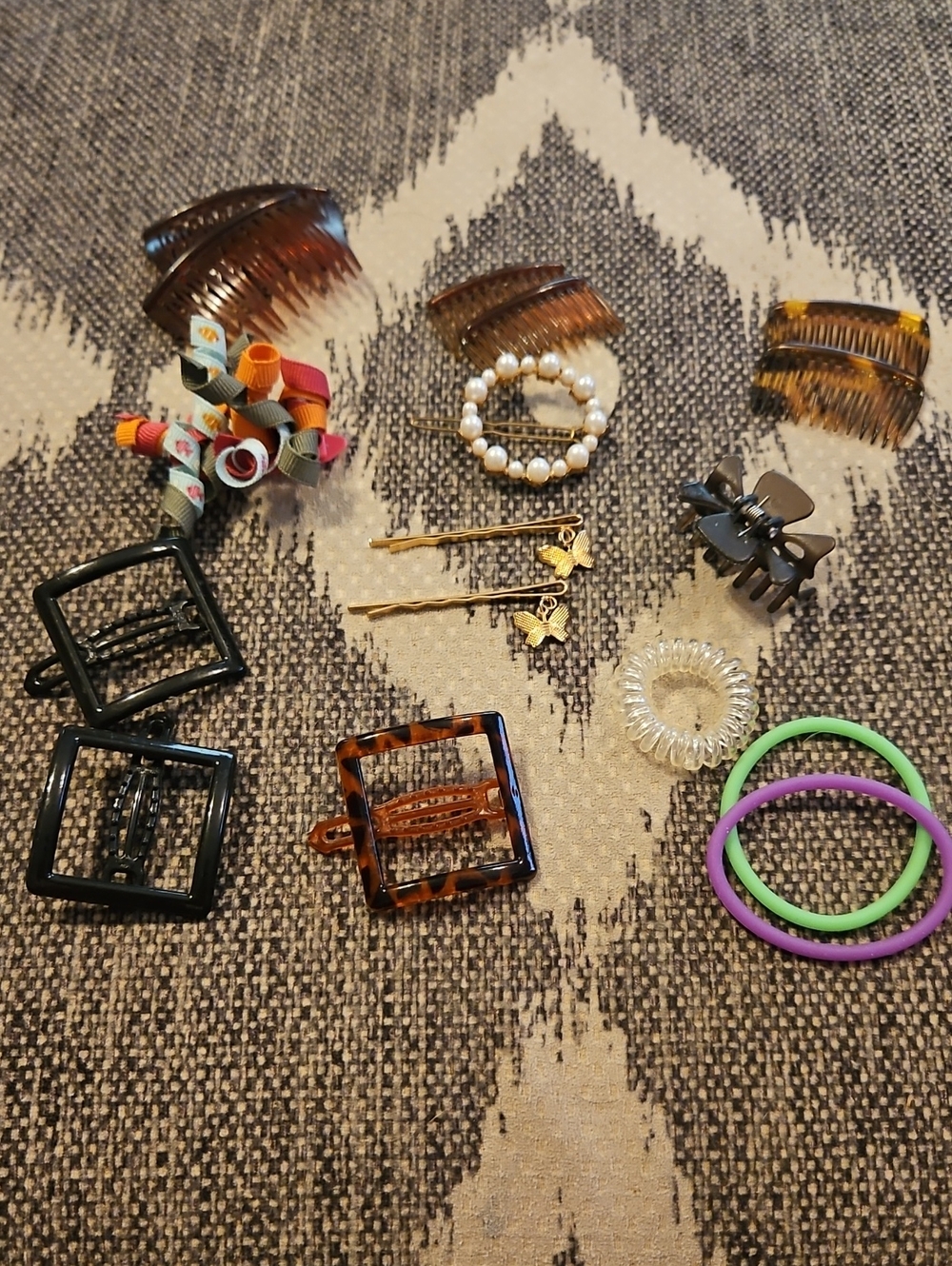 Kids Mixed Hair Accessories Set - Brown, Black, Purple, Green